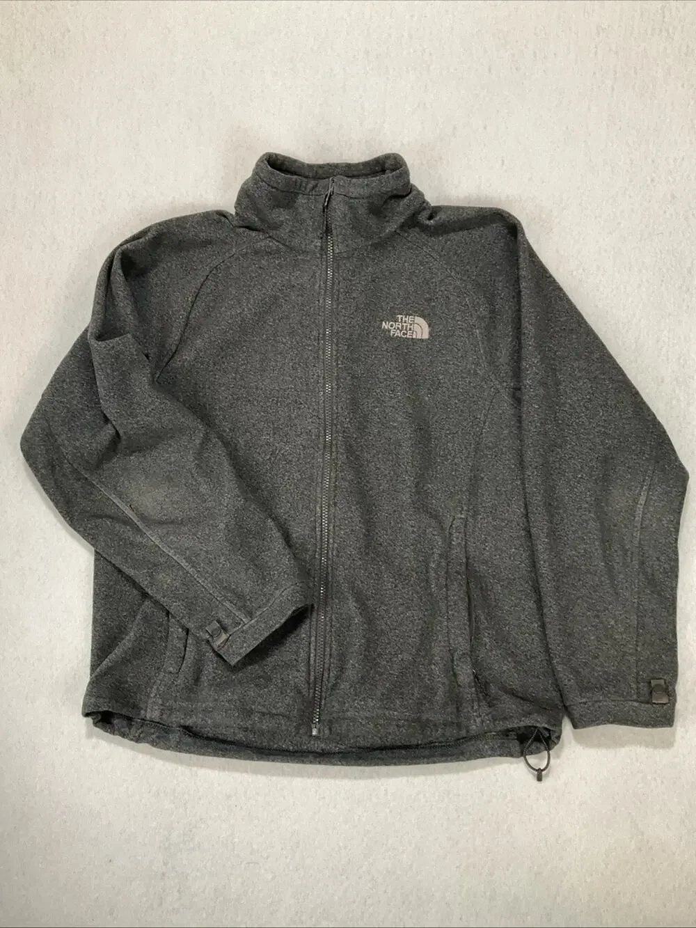 Vintage The North Face Full Zip Grey Fleece Jacket Adjustable Gorpcore worn-in M